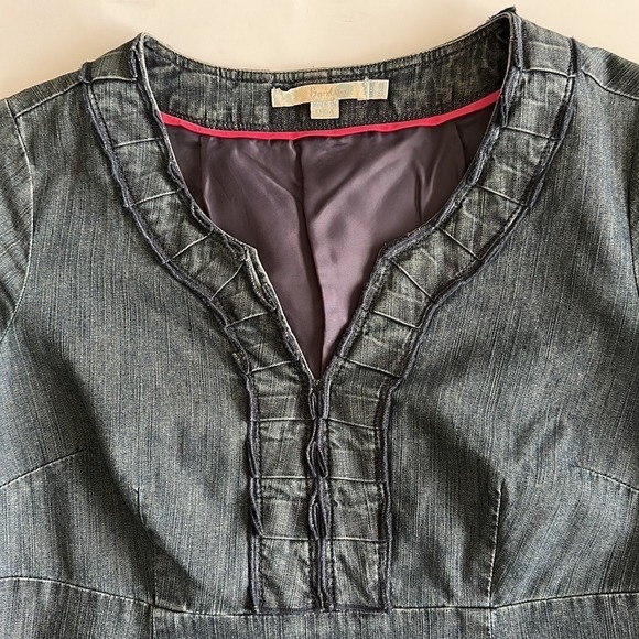 Anthropologie Boden 3/4 Sleeve Denim Dress Lined and Pleated Women's Size 8 - Picture 3 of 5
